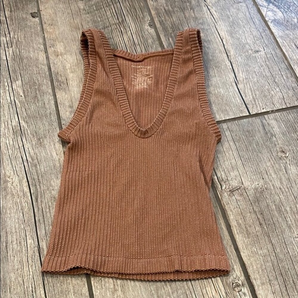 Free People Brown Ribbed Fitted Tank Top